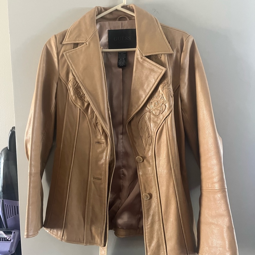 Guess Women's Light Brown Leather Jacket